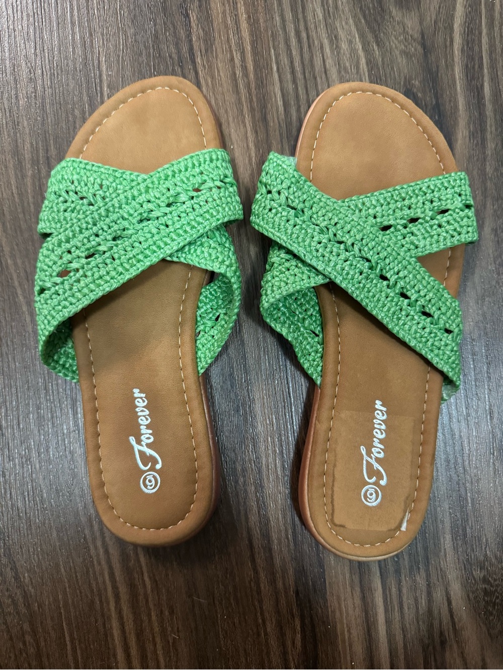 Forever Green Crochet Crisscross Slide Sandals for Women